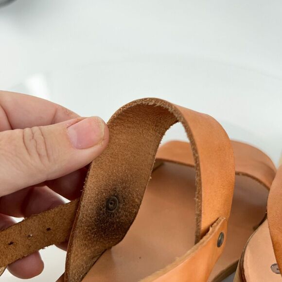 Ancient Greek Sandals Women's Sandal Size 37 7 Saddle Tan Leather Slingback Wood - Picture 16 of 16